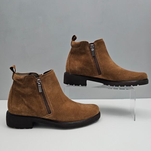 Munro Rourke Ankle Bootie Size 9 NARROW Tobacco Suede Side Zip Water Resistant - Picture 3 of 15